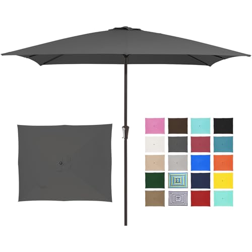 JEAREY 8x10 ft Rectangular Patio Umbrellas Outdoor Table Market Umbrella w/Crank, 8 Sturdy Ribs, UV Protection Windproof Sunproof for Garden, Deck, Backyard, Pool(Gray) - color: Gray, size: 8x10ft