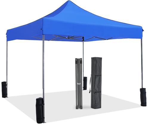 OLIXIS 10x10 Ft Pop Up Canopy Tent, Waterproof Outdoor Canopy, Portable Instant Shade Shelter with Sandbags for Beach, Backyard, Parties, Camping and Commercial Events, Classic Blue - color: Classic Blue, size: 10 X 10 Ft