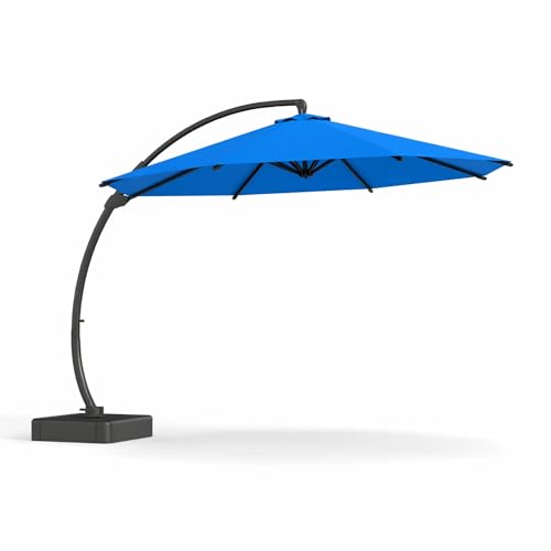 Kingdura 11ft Offset Cantilever Patio Umbrella with Base Included, Large Round Aluminum Outdoor Umbrella, 360° Rotation & Infinite Tilt, Heavy Duty Frame for Deck Pool Backyard, Royal blue - color: Royal blue, size: 11 FT