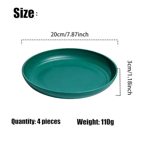 Unbreakable Reusable Plates Set of 4, 7.9 Inch Wheat Straw Plates, Microwave Safe BPA Free Dinnerware for Dessert, Salad & Daily Use - color: Dark Green