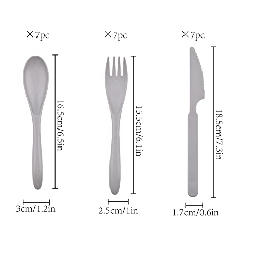 Forks Spoons Knife Set, 21 Pieces Wheat Straw Cutlery Set, Reusable Utensil Set for 7, Unbreakable and Lightweight Utensils for Party, Travel, Work, Lunch, Picnic, Camping or Daily Use (Grey) - color: Gray