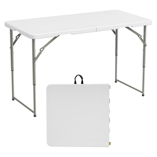 Elevon 4 Feet Heavy Duty Folding Table with Adjustable Height, Fold-in-Half Portable Table for Indoor Outdoor Use - Camping, Picnic, Party, Wedding, Dining, Utility Table - size: 4 feet, style: Without Chair
