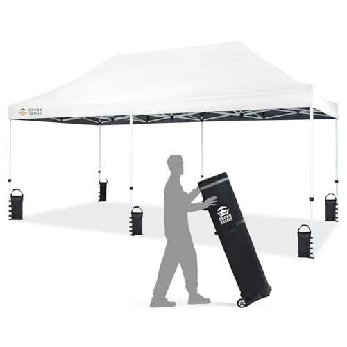 CROWN SHADES 10x20 Pop Up Canopy Tent - Commercial Canopy Tent with 400D Strength Oxford Fabric, Hexagonal Leg, 4 Upgraded Weights - Great for Trade Shows, Events, Parties & Commercial Use, White - color: White, size: 10x20