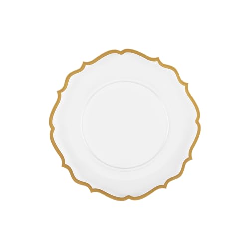 PLASTICPRO 32 Pack Elegant Disposable Plastic Plates Combo Set Includes 16 Dinner Plates and 16 Salad Plates Heavy Duty Fancy Party Plates Clear & Gold Contemporary Design - color: Clear & Gold Contemporary