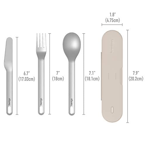Bentgo Stainless Travel Utensil Set - Reusable 3-Piece Silverware Set with Carrying Case, High-Grade Premium Steel, BPA-Free Case, Eco-Friendly - Ideal for Travel, Camping, and Office Use (Sand) - color: Sand
