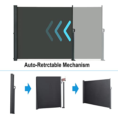185" x 73" Retractable Side Awning,Waterproof & UV-Resistant,Folding Privacy Screen Room Divider Roll Up Balcony（Gray） - color: Gray, size: 185" x 73"