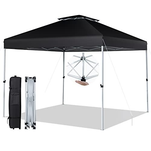 Tangkula 10x10 Ft Pop Up Canopy, Easy Set-up Outdoor Canopy with Center Lock, Wheeled Carry Bag, Double Vented Roof, 8 Stakes, 4 Ropes, Portable Folding Instant Tent Shelter for Camping (Black)