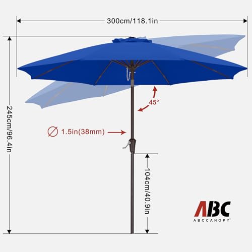 ABCCANOPY 10FT Patio Umbrella, Outdoor Waterproof Table Umbrella with Push Button Tilt and Crank, 8 Ribs UV Protection Pool Umbrella for Garden, Lawn, Deck & Backyard (Royal Blue) - color: Royal Blue, size: 10FT