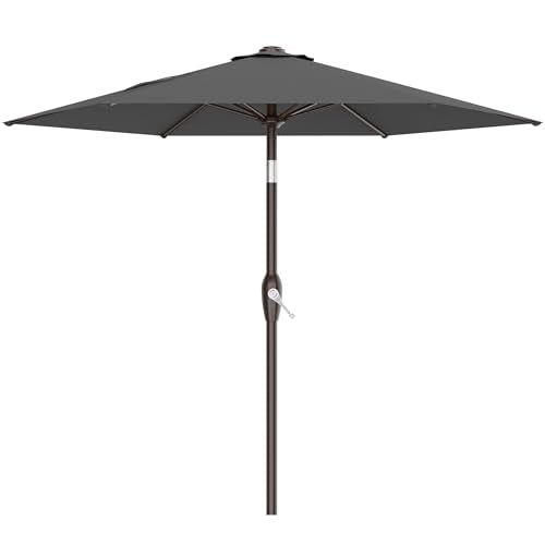 AreShark 7.5FT Patio Umbrella Table Market Umbrella with 6 Sturdy Ribs, Button Tilt/Crank, Heavy-Duty Outdoor Umbrellas for Pool, Deck, Garden and Backyard, Gray - color: Gray, size: 7.5FT