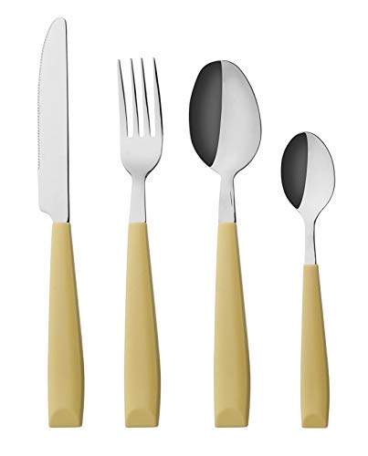 ANNOVA Silverware Set Stainless Steel Colorful Handle Tableware Kitchen Flatware Set Utensils, Includes Dinner Knives, Forks, Spoons, Salad Forks & Dessert Spoons (Yellow, 16 Pieces) - color: Yellow 16Pieces