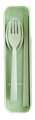 Wheat Straw Cutlery Set – Reusable Travel Utensils with Case – Portable Fork, Spoon & Chopsticks – Eco-Friendly Flatware for Kids & Adults – Lightweight Lunch Box Accessories for Work (green)