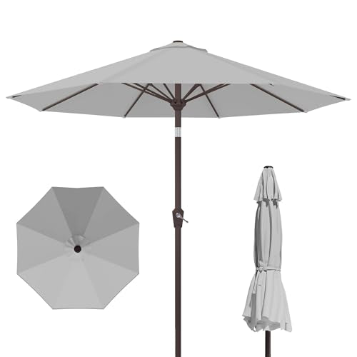 PatioKingdom 10FT Patio Umbrella with Push Button Tilt and Crank, Outdoor Market Umbrella with 8 Fiberglass Ribs, UV Protection Table Umbrella for Pool,Backyard,Garden,Deck - color: Light Gray, size: 10FT