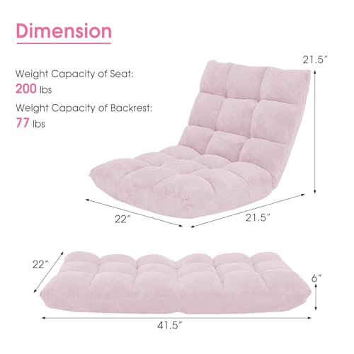 Giantex Floor Chair with Back Support, 14 Adjustable Position, Padded Sleeper Bed, Couch Recliner, Gaming Floor Chairs for Meditation, Adults, Living Room, Gaming Chair Floor, Light Pink - color: Light Pink, size: 26.5"x22.5"x22"