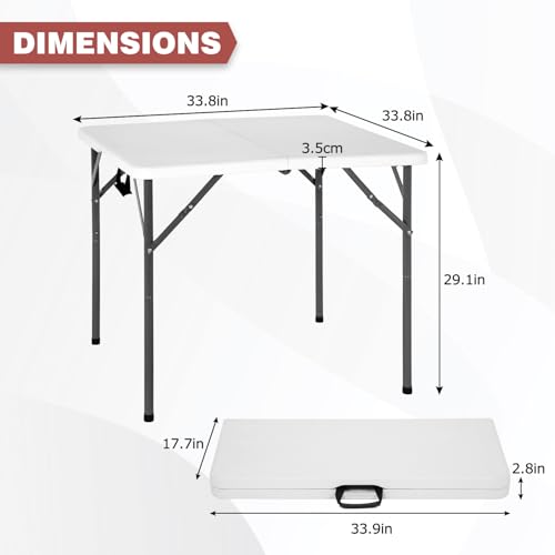 PayLessHere 34" Folding Tables Plastic Folding Card Table Half Portable Foldable Table for for Parties Wedding BBQ Camping, White - color: White, size: 34"