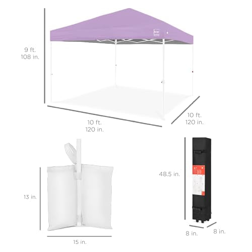 Best Choice Products 10x10ft Pop Up Canopy Tent, Outdoor Shade, 1 Person 1 Minute Set Up, Carry Case, 4 Weight Bags - Lilac/White - color: Lilac/White, size: 10x10ft