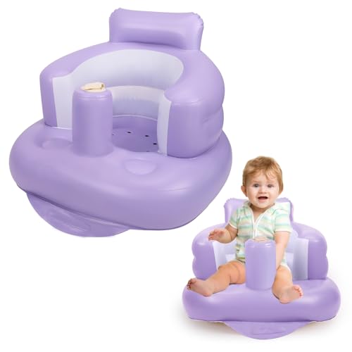 AirSwim Inflatable Baby Chair, Inflatable Baby Seat for Babies 3 Months and Up, Summer Blow Up Chair with Built in Air Pump, Bumbo Seat for Learning to Sit, Palying, Camping, Purple - color: Purple