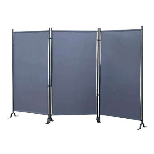 Proman Products - Galaxy Section Divider, Water Repellent Fabric Room Divider with Black Powder Coated Metal Frame for Indoors or Outdoors (Grey) - color: Grey, size: 3 Panel