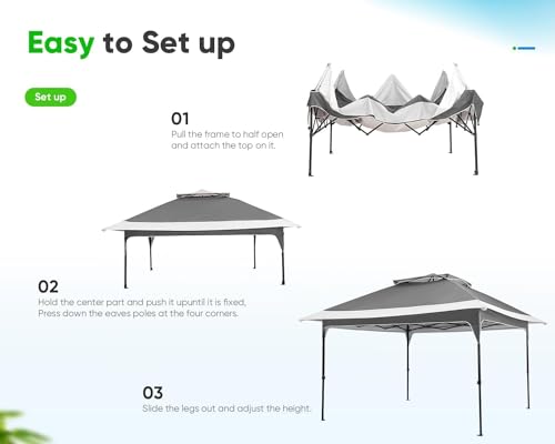 Quictent 12'x12' Pop up Gazebo Canopy Tent, One Person Set up Portable Instant Folding Shelter, Outdoor Canopy Tent with Extra Shade for Backyard, Patio, Party - color: Gray, size: 12x12