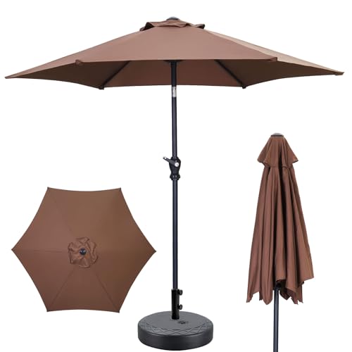 GDY 7.5ft Patio Umbrella Outdoor Umbrella with Tilt, Crank and Umbrella Weighted Base, for Yard/Outdoor/Wedding Parties and Events (Coffee) - color: Coffee, size: Umbrella+Base