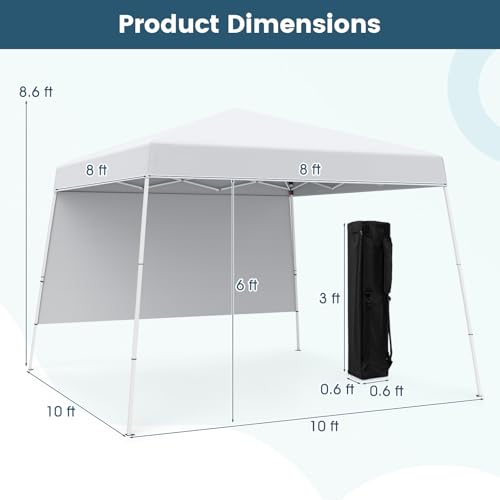 Tangkula 10x10 FT Pop Up Canopy with Sidewall, UPF 50+ Easy Setup Outdoor Tent with Backpack, 4 Stakes, Portable Heavy-Duty Canopy Tent for Party Events Camping Picnic, 10x10 Base, 8x8 Top - color: White, size: 10x10 Ft
