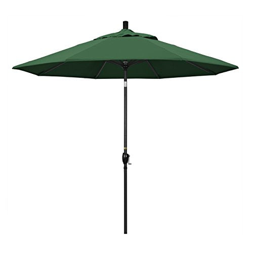 California Umbrella 9' Round Aluminum Market Umbrella, Crank Lift, Push Button Tilt, Black Pole, Hunter Green Olefin - color: Hunter Green