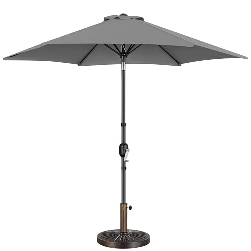 Yaheetech 9FT Patio Umbrella Outdoor with Heavy Duty Base Included,Table Umbrella with Push Button Tilt and Crank, UV Protection Waterproof for Yard/Outdoor/Wedding Parties and Events - Gray - color: Gray, size: 9FT
