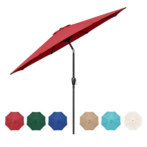 HealSmart 9' Outdoor Patio Umbrella, Market Table Umbrella with 8 Sturdy Ribs, Push Button Tilt and Crank for Garden, Yard, Pool, Red - color: Red, New, size: 9FT