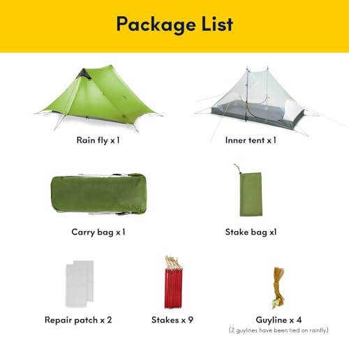 LANSHAN Ultralight Tent 3-Season Backpacking Tent for 1-Person or 2-Person Camping, Trekking, Kayaking, Climbing, Hiking - color: 2-person, green