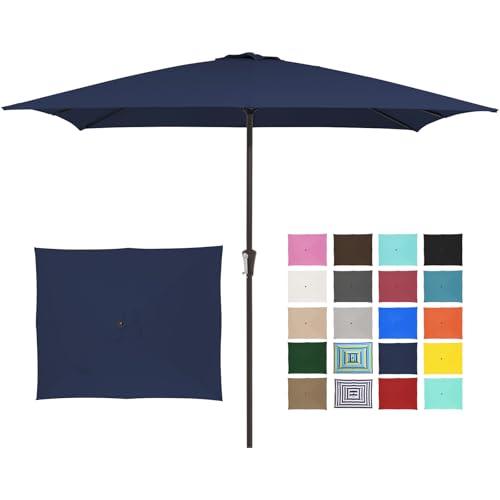 JEAREY 8x10 ft Rectangular Patio Umbrellas Outdoor Table Market Umbrella w/Crank, 8 Sturdy Ribs, UV Protection Windproof Sunproof for Garden, Deck, Backyard, Pool(Navy Blue) - color: Navy Blue, size: 8x10ft