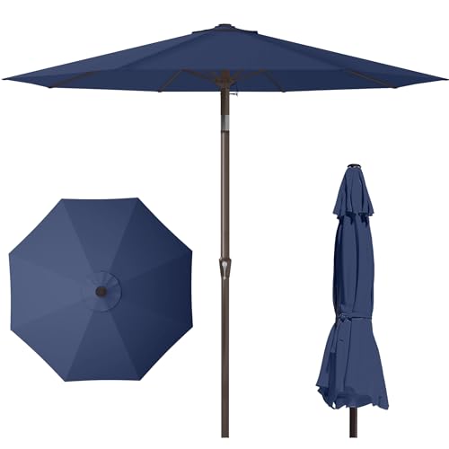 PatioKingdom 11FT Patio Umbrella,Outdoor Umbrella with Push Button Tilt and Crank,Market Table Umbrella with 8 Sturdy Fiberglass Ribs UV Protection - color: Navy, size: 11ft