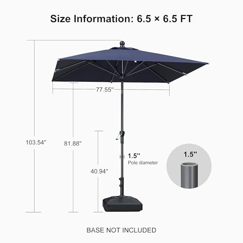 PURPLE LEAF 6.5' x 6.5' Square Patio Umbrella Outdoor Table Umbrella Aluminum Frame Market Umbrella Sun Umbrella with 8 Sturdy Ribs Tilt for Garden Deck Lawn Pool Light Navy Blue - color: Navy Blue, size: 6.5' x 6.5'
