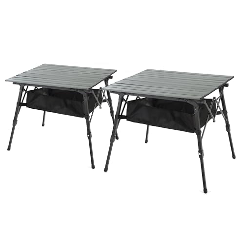 ARROWHEAD OUTDOOR 2-Pack 39" Aluminum Folding Camp Roll Up Table w/Adjustable Height, Undertable Mesh Storage, Carry Bag - color: Gray 2pack