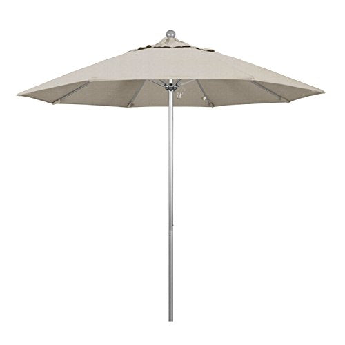 California Umbrella 9' Round Aluminum/Fiberglass Umbrella, Push Open, Silver Pole, Olefin Woven Granite - color: Woven Granite