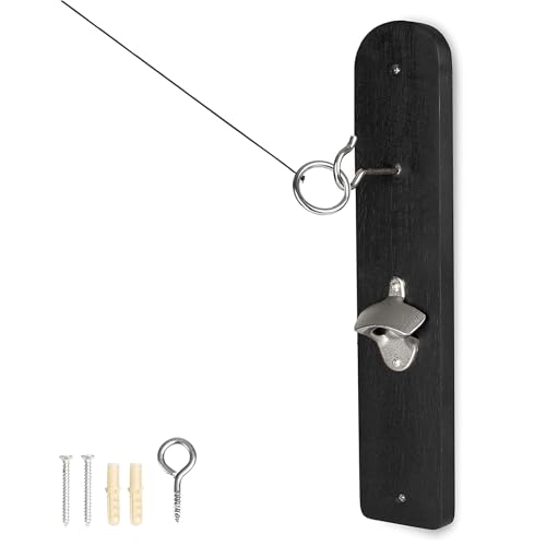 Barcaloo Hook and Ring Game with Bottle Opener and Magnetic Bottle Cap Catch - Adult Ring Toss Game for Both Indoor and Outdoor Use - color: Black