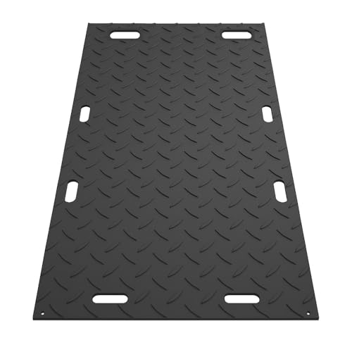 Ground Protection Mat 2’ x 8’ – ½” Thick - Recyclable HDPE Diamond Tread Pattern - Non-Slip Reusable Waterproof - Driveway & Construction Mats for Equipment & Landscaping – 5 Pcs Pack