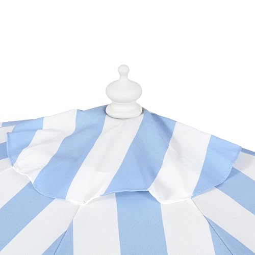 JONATHAN Y Half Umbrella UMB1201J Beverly 9 ft. Designer Classic Scalloped Fringe Market Patio with Crank, Tilt Button and UV Protection in Light Blue/White, White Pole - color: Light Blue/White - White Pole