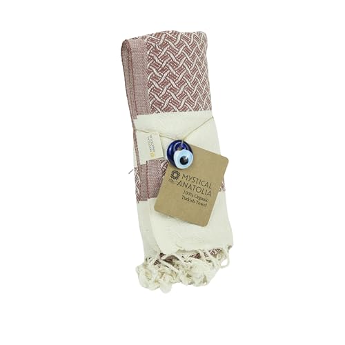 mysticalanatolia Turkish Beach Towel Oversized Cotton Sand Free Quick Dry Lightweight Peshtemal Large Travel Yoga Picnic Blanket Absorbent Compact 39x79 Brown - color: Brown