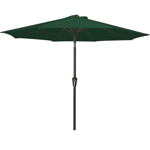 MEWAY 9ft Patio Umbrella Outdoor Table Umbrellas with Push Button Tilt and Crank, Market Umbrella 8 Sturdy Ribs for Deck, Garden, Pool and Backyard, Dark Green - color: Dark Green, size: 9ft