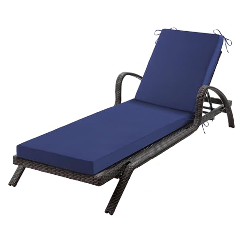 Chaise Lounge Cushions Outdoor, 72x 21x 3 Inch Waterproof & Fade-Resistant Lounge Chair Cushion, Outdoor Chaise Cushion with Removable Cover & Ties for Lawn, Patio, Pool & Beach, Navy Blue - color: Navy Blue, size: 72x21+3"