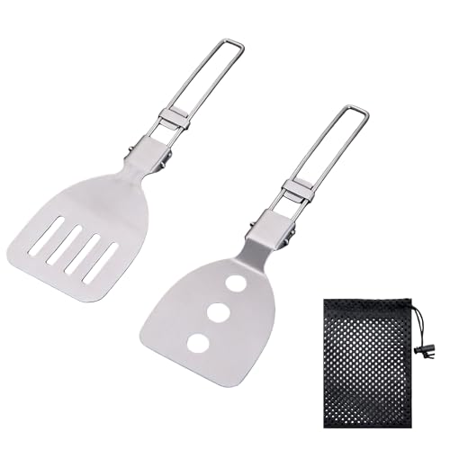 Outdoor Camping Stainless Steel Folding Spatula Sets, Lightweight Thickened Turner Tableware Spoon Cooking Utensils - color: style1
