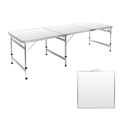 Moosinily Camping Table 6FT Folding Table Large 3 Adjustable Height Portable Picnic Table Camp Aluminum Outdoor Picnic BBQ White - color: White, size: 6FT