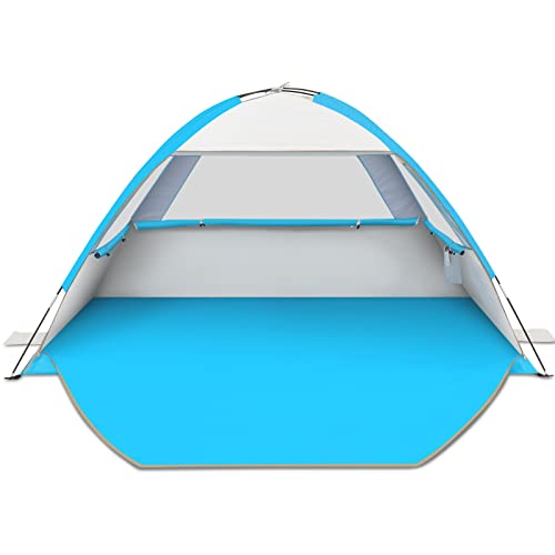 Gorich Beach Tent Sun Shelter for 3/4/6/8/10 Person with UPF 50＋ UV Protection, Lightweight & Easy Setup Beach Shade Canopy, Portable Beach Shade Tent Beach Cabana - color: Silver, size: 3 Person