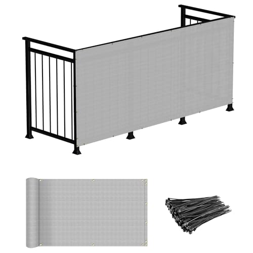 Windscreen4less 3'x12' Deck Balcony Privacy Screen Fence Apartment Balcony Mesh Screen with Zip Ties Chain Link Fence Cover UV Protection for Outdoor Patio Backyard Pool Porch Railing, Grey