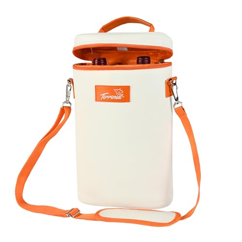 Tirrinia 2 Bottle Wine Gift Tote Carrier - Leakproof & Insulated Padded Versatile Wine Cooler Bag for Travel, BYOB Restaurant, Wine Tasting, Party, Dinner, Gift for Wine Lovers, White Orange - color: White Orange, size: 2 Bottle-without front pocket