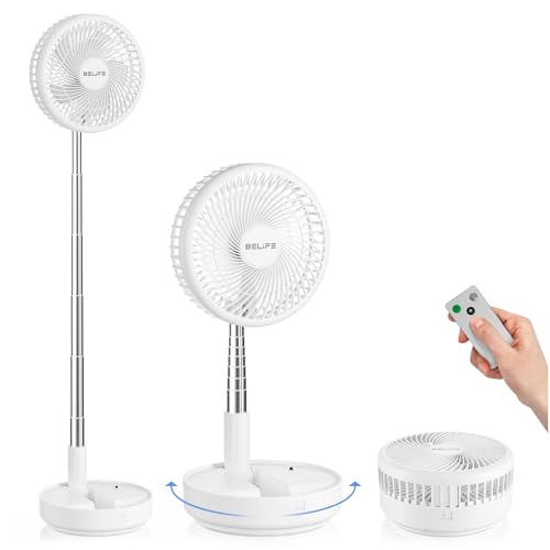 Belife X8 Portable Fan, Cordless 7200mAh Battery Operated Oscillating Fan, USB Rechargeable Desk Floor Fan with Remote, Foldable Telescopic Fan for Home Bedroom Sleeping Office Camping Travel (White) - color: White, style: Oscillating
