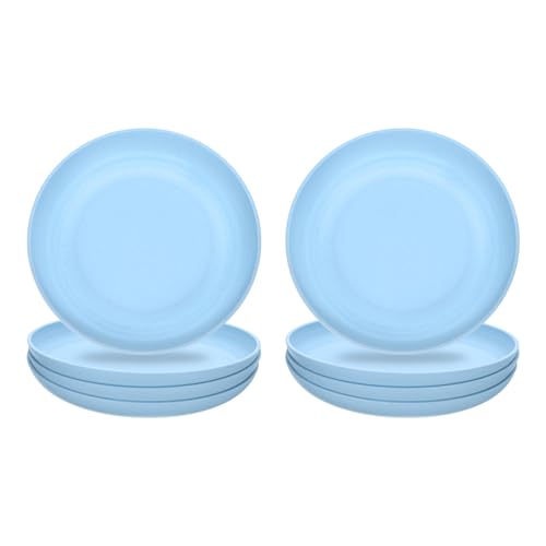 uxcell 8Pcs Plastic Plates Set, 8 Inch Unbreakable Dinner Plates Set Plastic Plates Reusable Dishwasher & Microwave Safe for Restaurants Kitchen Food Outdoor Camping, Light Blue - color: Light Blue, size: 8"