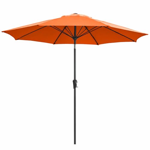 JEAREY 9FT Outdoor Patio Umbrella,Market Table Umbrella with 8 Fiberglass Ribs, Pool Umbrella with Tilt and Crank, UV Protection Lightweight & Wind-Resistant for Lawn, Garden, Deck and Backyard, Orange - color: Orange