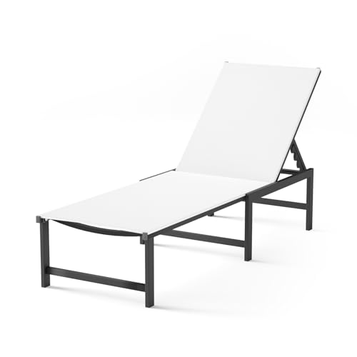 Chaise Lounge Chair Outdoor,Aluminum Patio Lounge Chairs,Lounge Chairs with 5 Adjustable Backrest for Outside Beach Lawn and Backyard，White - color: White, size: 1 Chair