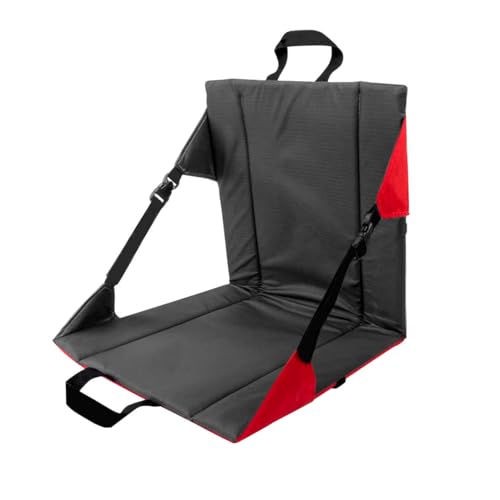 Folding Stadium Seat Cushion with Backrest, Portable Bleacher Pad for Camping, Fishing,15.8'' x 16.5'',Lightweight Chair with Backrest for Outdoor Sports and Concerts - color: Grey and Red