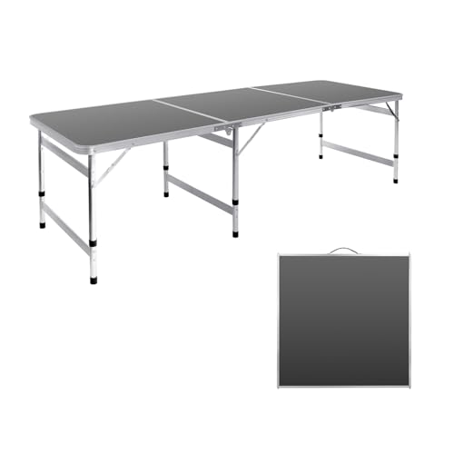 Moosinily Camping Table 6FT Folding Table Large 3 Adjustable Height Portable Picnic Table Camp Aluminum Outdoor Picnic BBQ Black - color: Black, size: 6ft